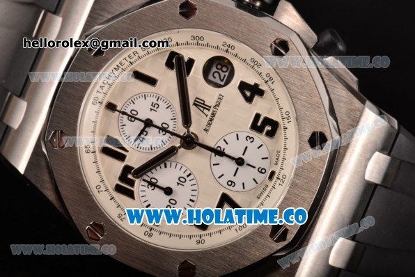 Audemars Piguet Royal Oak Offshore Navy Chronograph Swiss Valjoux 7750 Automatic Steel Case with Black Rubber Strap White Dial and Black Markers (JF) - Click Image to Close